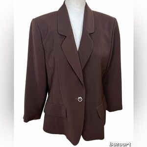 Ker-Lih Women’s Blazer Size Large Brown Lined 3/4 Sleeve 1 Botton Closure